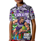 Custom Freo Rugby Merry Christmas Kid Polo Shirt Indigenous Australian Art
