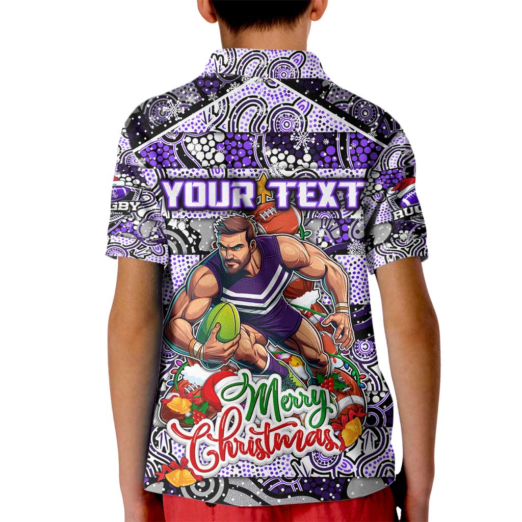 Custom Freo Rugby Merry Christmas Kid Polo Shirt Indigenous Australian Art