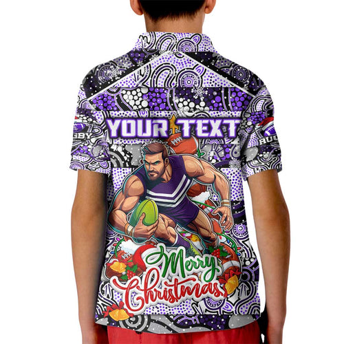 Custom Freo Rugby Merry Christmas Kid Polo Shirt Indigenous Australian Art