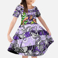 Custom Freo Rugby Merry Christmas Kid Short Sleeve Dress Indigenous Australian Art