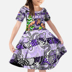 Custom Freo Rugby Merry Christmas Kid Short Sleeve Dress Indigenous Australian Art