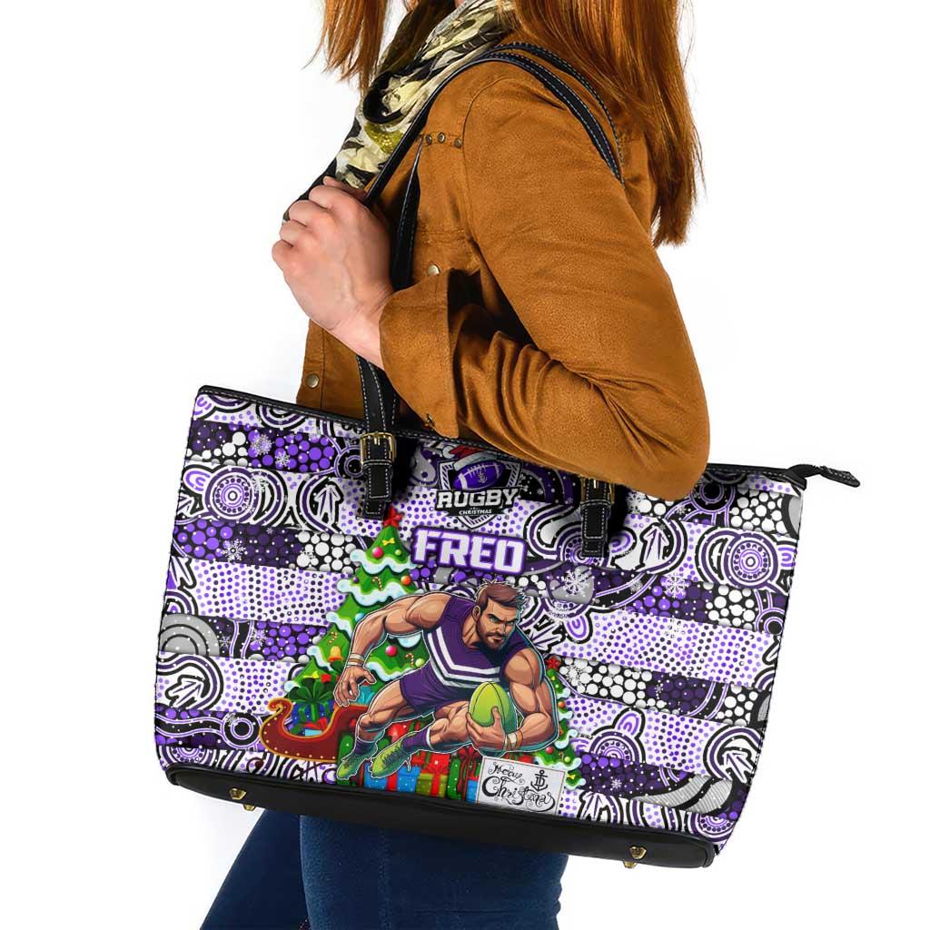 Freo Football Merry Christmas Leather Tote Bag Indigenous Australian Art