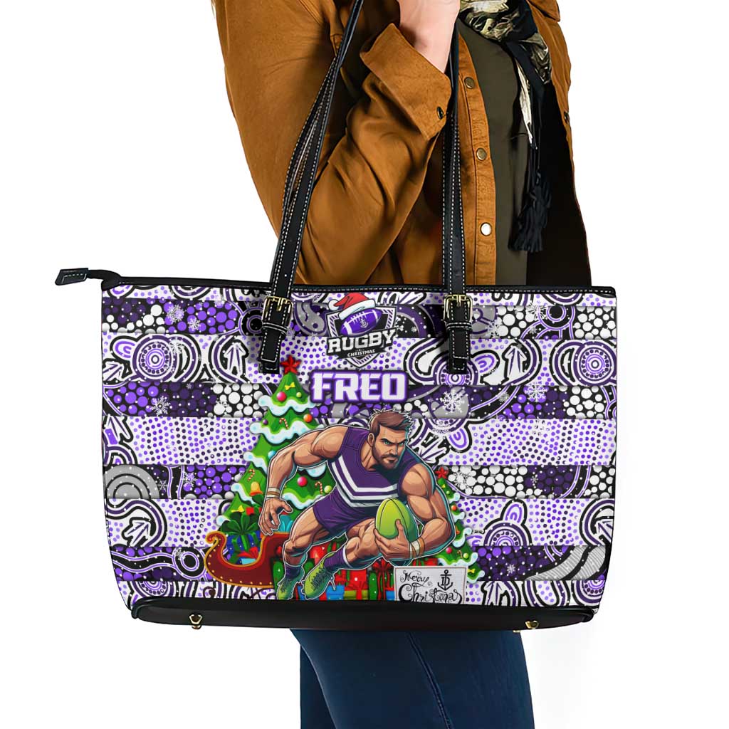 Freo Football Merry Christmas Leather Tote Bag Indigenous Australian Art
