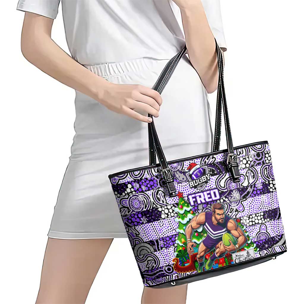 Freo Football Merry Christmas Leather Tote Bag Indigenous Australian Art