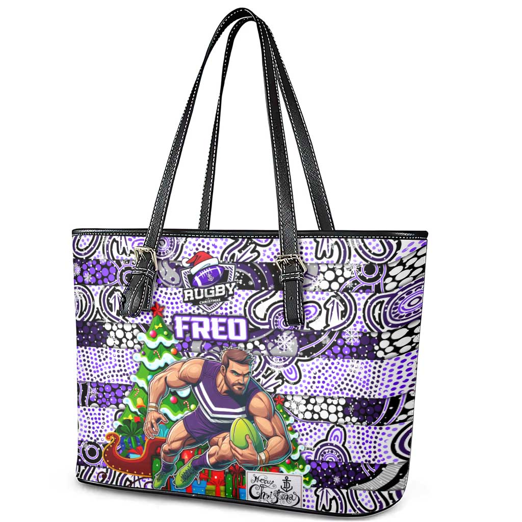 Freo Football Merry Christmas Leather Tote Bag Indigenous Australian Art