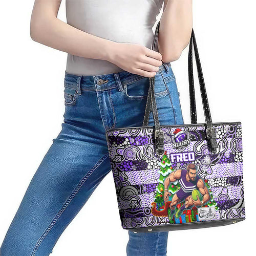 Freo Football Merry Christmas Leather Tote Bag Indigenous Australian Art