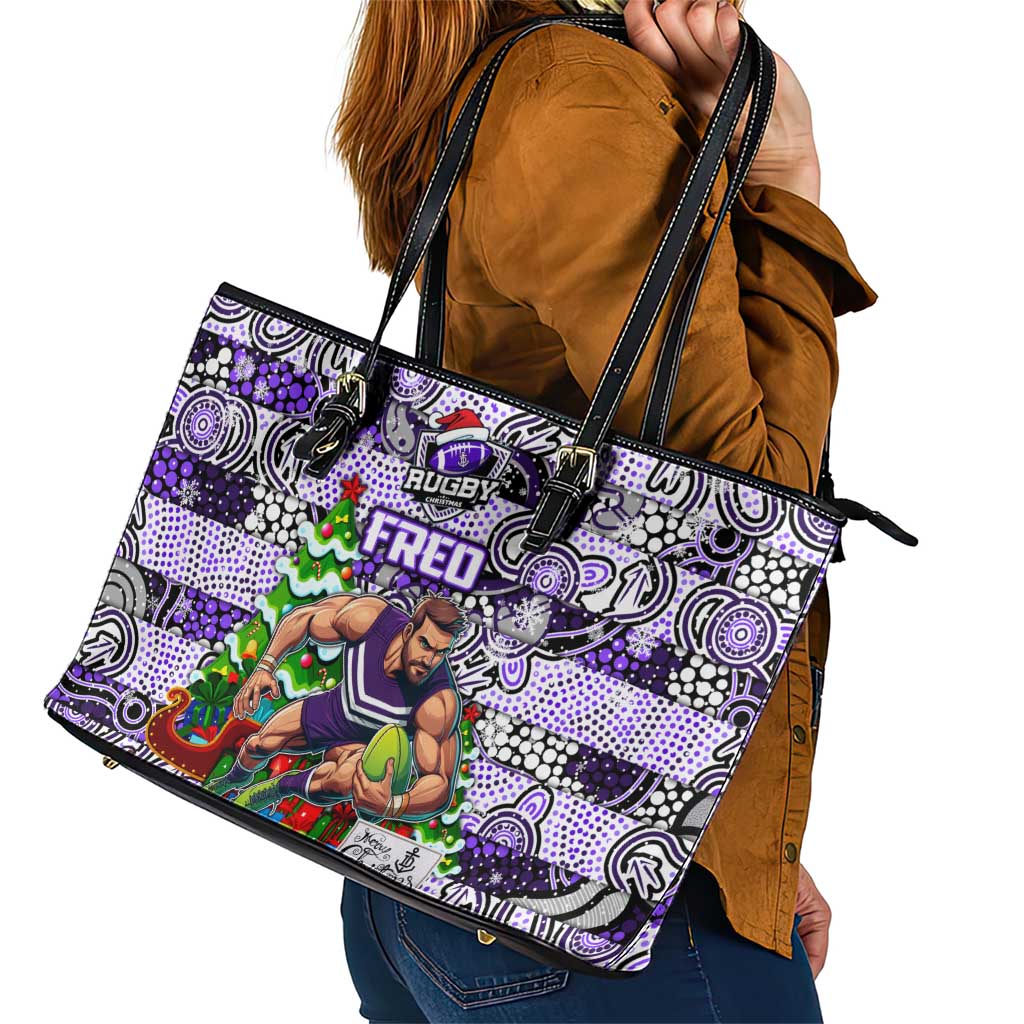 Freo Football Merry Christmas Leather Tote Bag Indigenous Australian Art