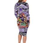 Custom Freo Rugby Merry Christmas Long Sleeve Bodycon Dress Indigenous Australian Art