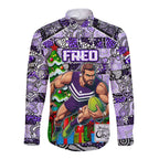 Custom Freo Rugby Merry Christmas Long Sleeve Button Shirt Indigenous Australian Art
