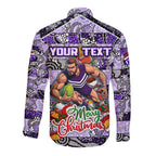 Custom Freo Rugby Merry Christmas Long Sleeve Button Shirt Indigenous Australian Art
