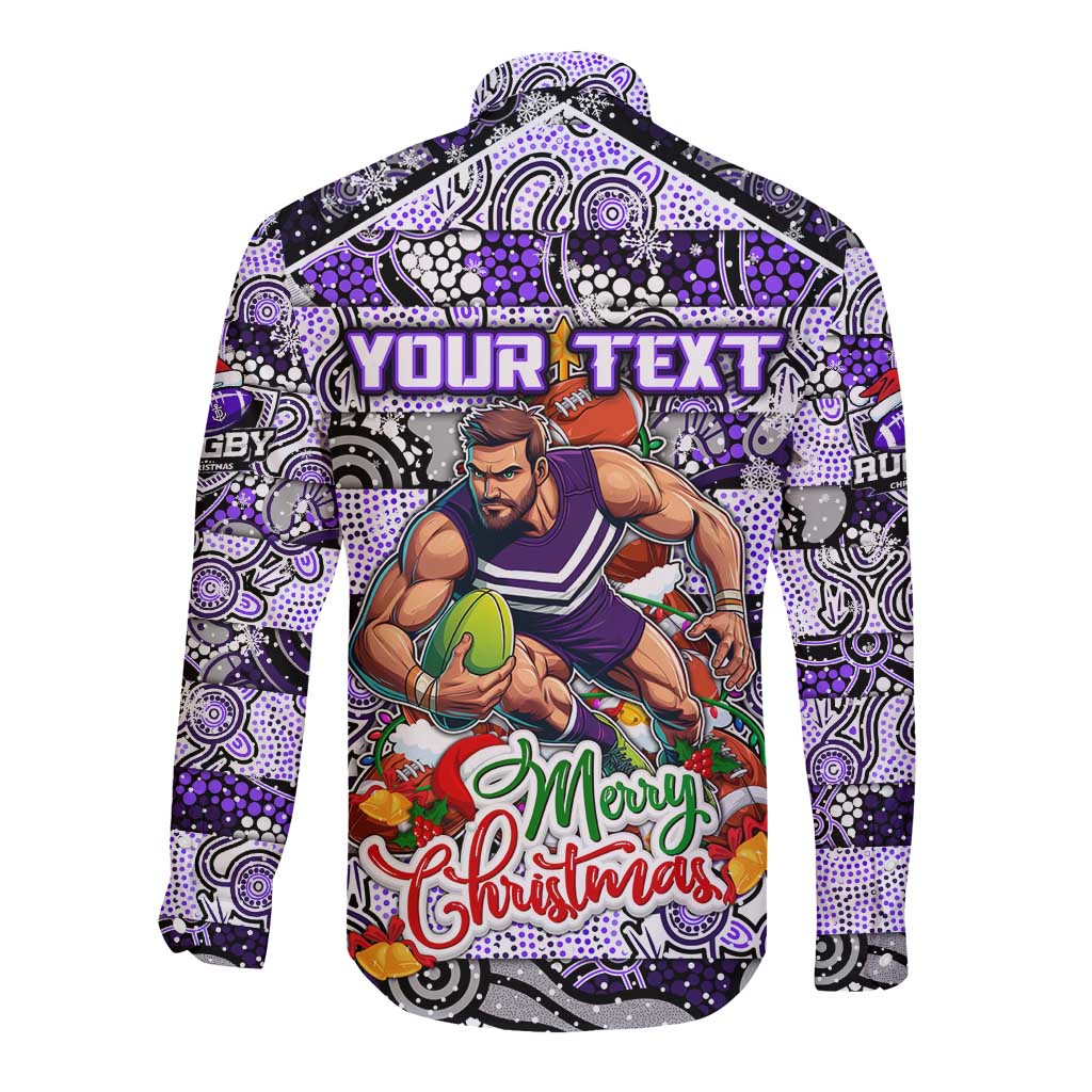 Custom Freo Rugby Merry Christmas Long Sleeve Button Shirt Indigenous Australian Art