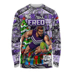 Custom Freo Rugby Merry Christmas Long Sleeve Shirt Indigenous Australian Art