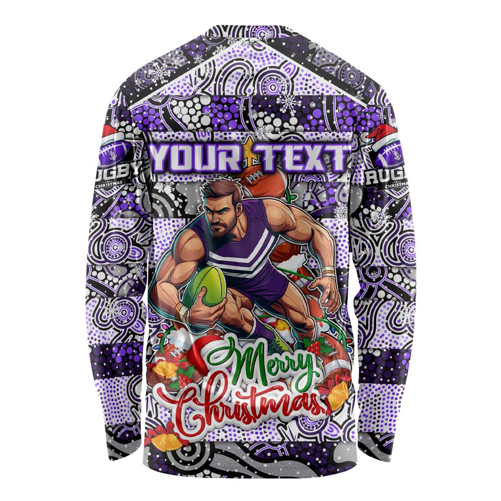 Custom Freo Rugby Merry Christmas Long Sleeve Shirt Indigenous Australian Art