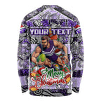 Custom Freo Rugby Merry Christmas Long Sleeve Shirt Indigenous Australian Art
