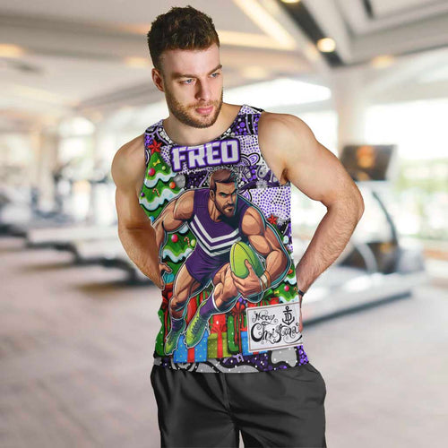 Custom Freo Rugby Merry Christmas Men Tank Top Indigenous Australian Art