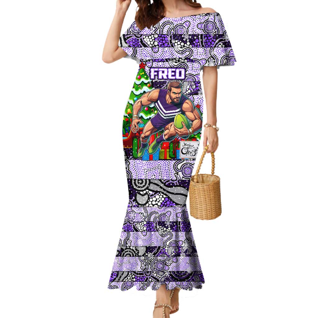 Custom Freo Rugby Merry Christmas Mermaid Dress Indigenous Australian Art