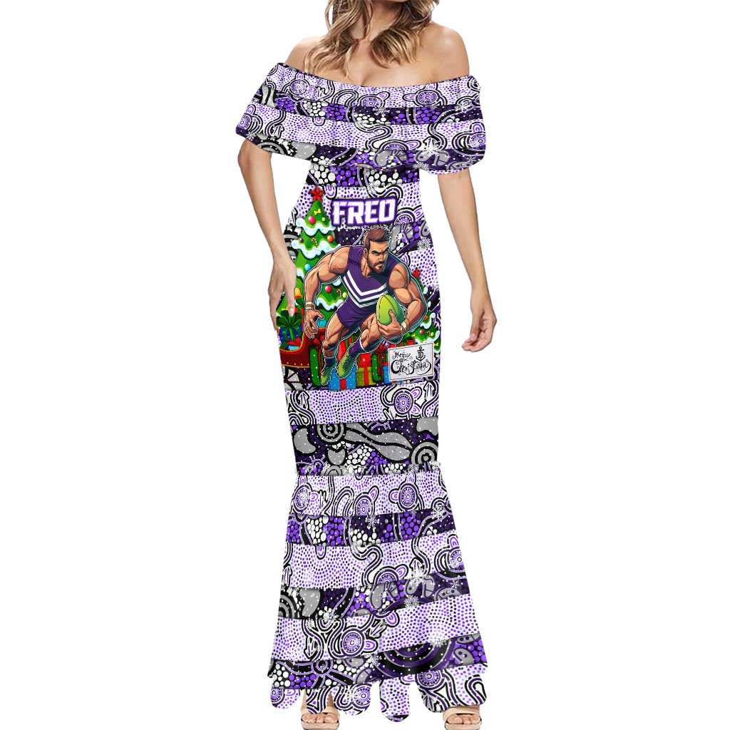 Custom Freo Rugby Merry Christmas Mermaid Dress Indigenous Australian Art