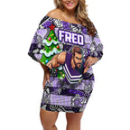Custom Freo Rugby Merry Christmas Off Shoulder Short Dress Indigenous Australian Art