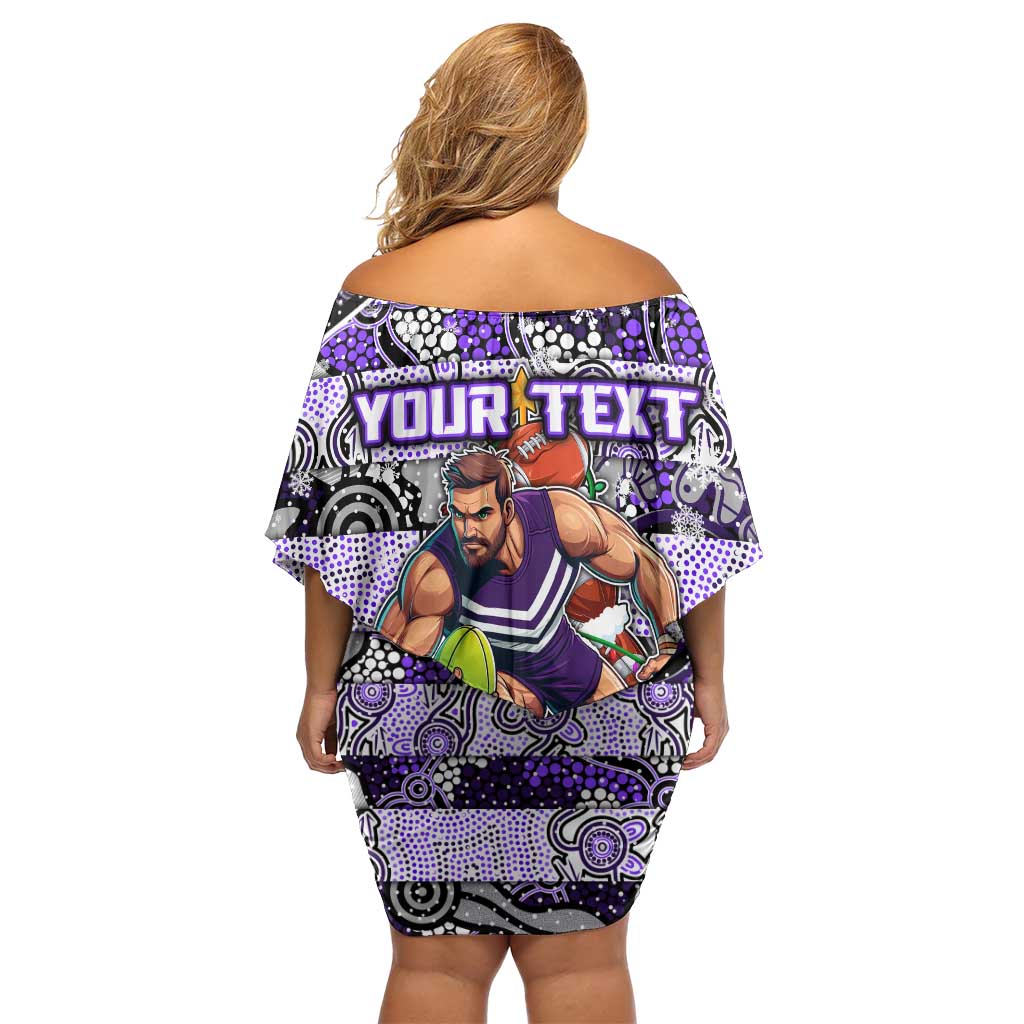 Custom Freo Rugby Merry Christmas Off Shoulder Short Dress Indigenous Australian Art