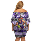 Custom Freo Rugby Merry Christmas Off Shoulder Short Dress Indigenous Australian Art
