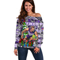 Custom Freo Rugby Merry Christmas Off Shoulder Sweater Indigenous Australian Art