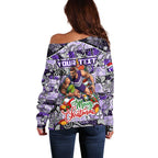 Custom Freo Rugby Merry Christmas Off Shoulder Sweater Indigenous Australian Art
