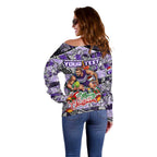 Custom Freo Rugby Merry Christmas Off Shoulder Sweater Indigenous Australian Art