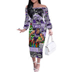 Custom Freo Rugby Merry Christmas Off The Shoulder Long Sleeve Dress Indigenous Australian Art