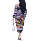 Custom Freo Rugby Merry Christmas Off The Shoulder Long Sleeve Dress Indigenous Australian Art