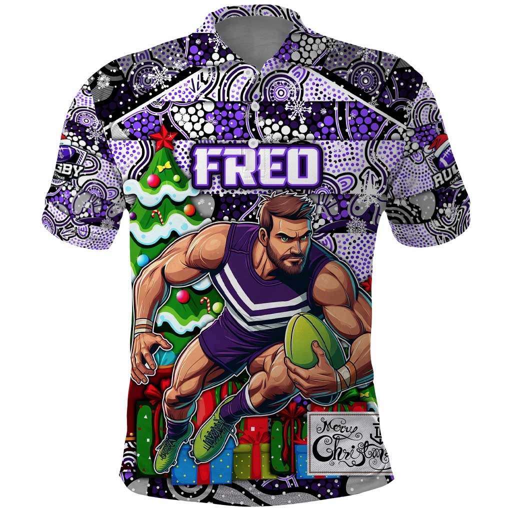 Custom Freo Rugby Merry Christmas Polo Shirt Indigenous Australian Art