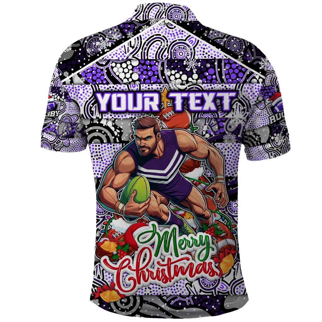 Custom Freo Rugby Merry Christmas Polo Shirt Indigenous Australian Art