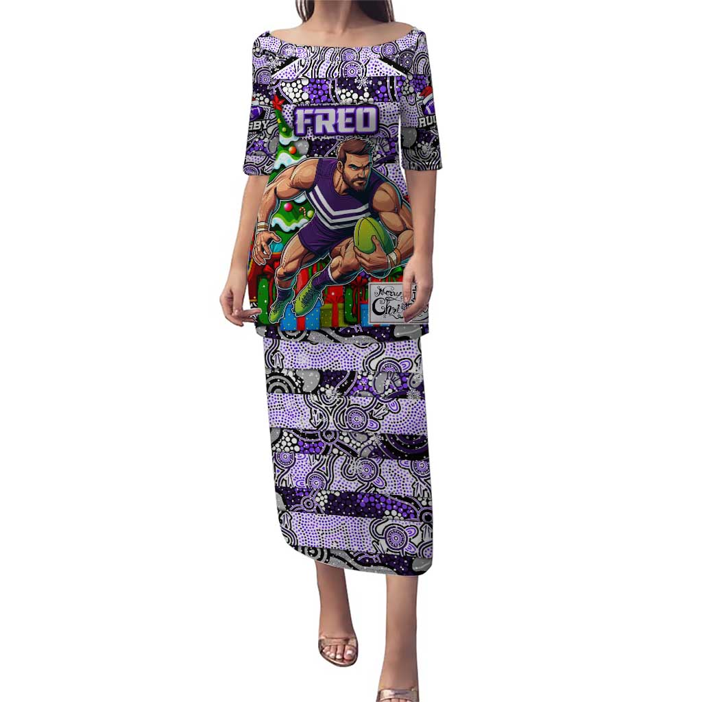 Custom Freo Rugby Merry Christmas Puletasi Indigenous Australian Art
