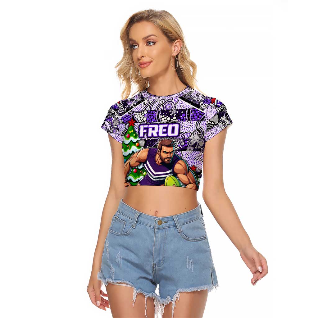 Custom Freo Rugby Merry Christmas Raglan Cropped T Shirt Indigenous Australian Art