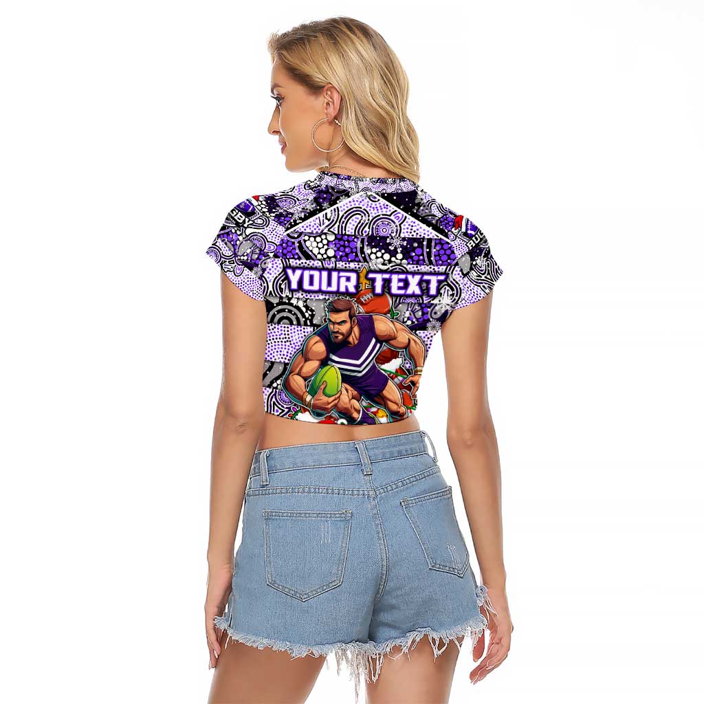 Custom Freo Rugby Merry Christmas Raglan Cropped T Shirt Indigenous Australian Art