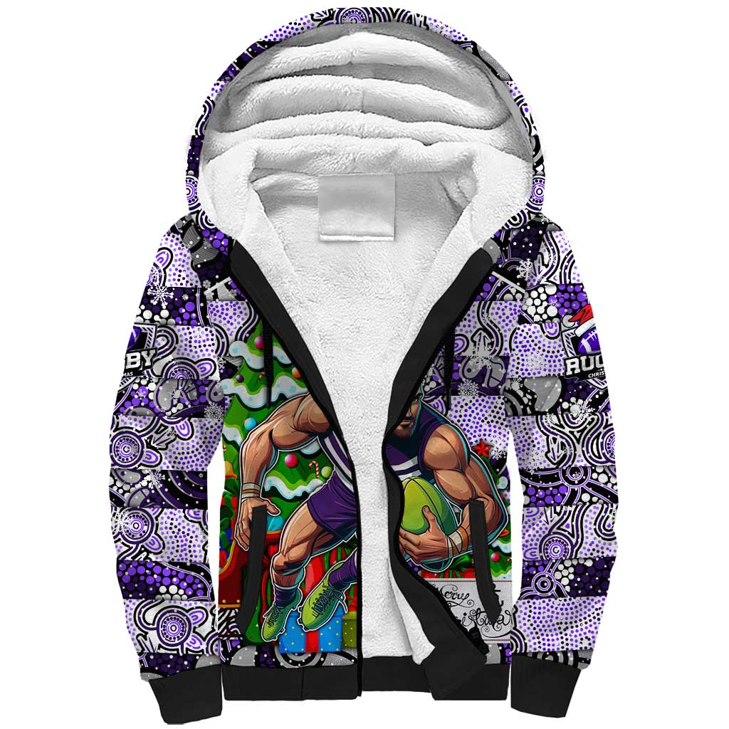 Custom Freo Rugby Merry Christmas Sherpa Hoodie Indigenous Australian Art