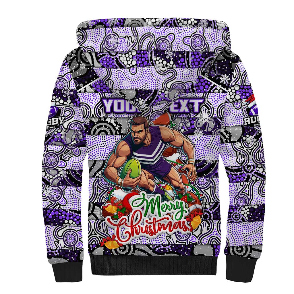 Custom Freo Rugby Merry Christmas Sherpa Hoodie Indigenous Australian Art