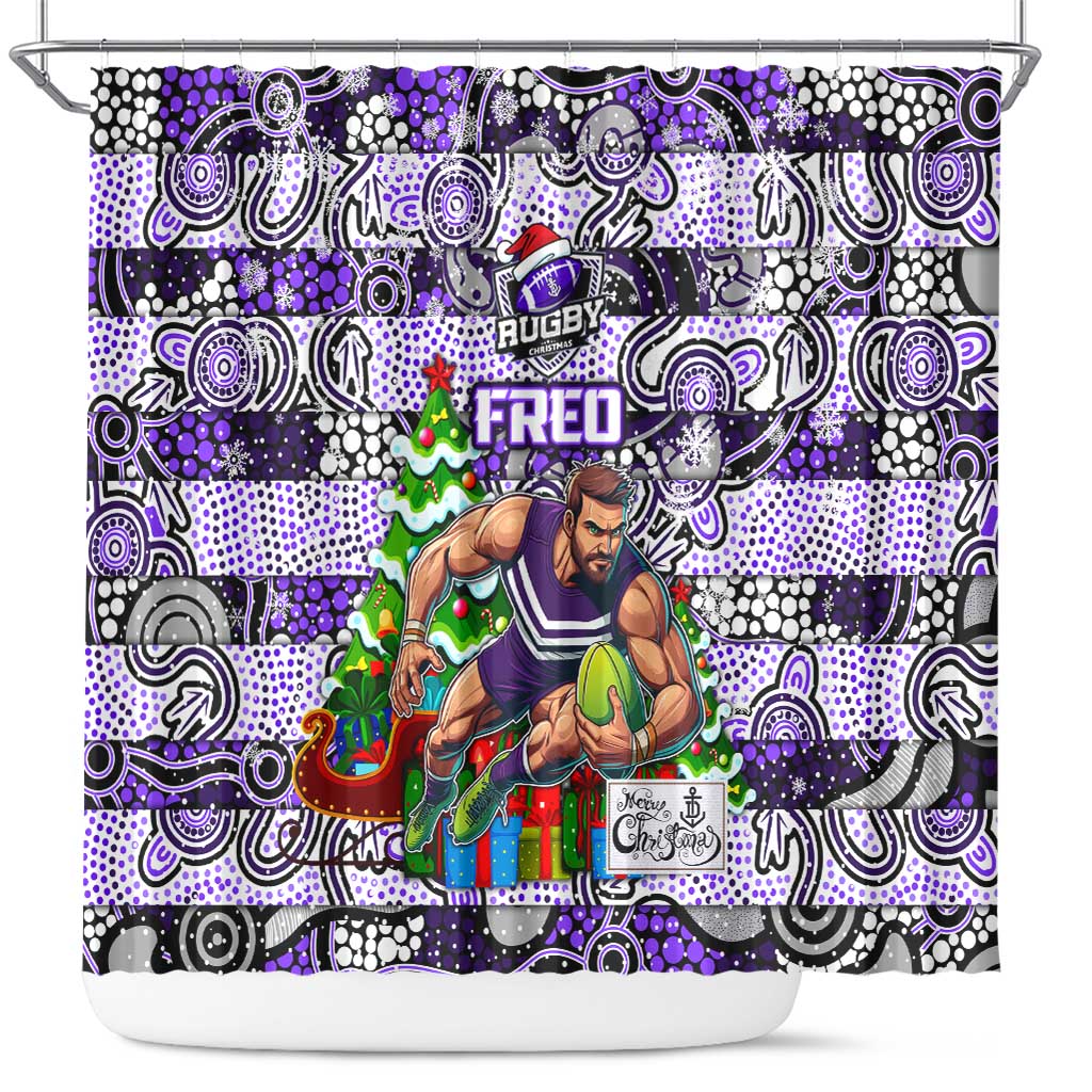 Freo Football Merry Christmas Shower Curtain Indigenous Australian Art