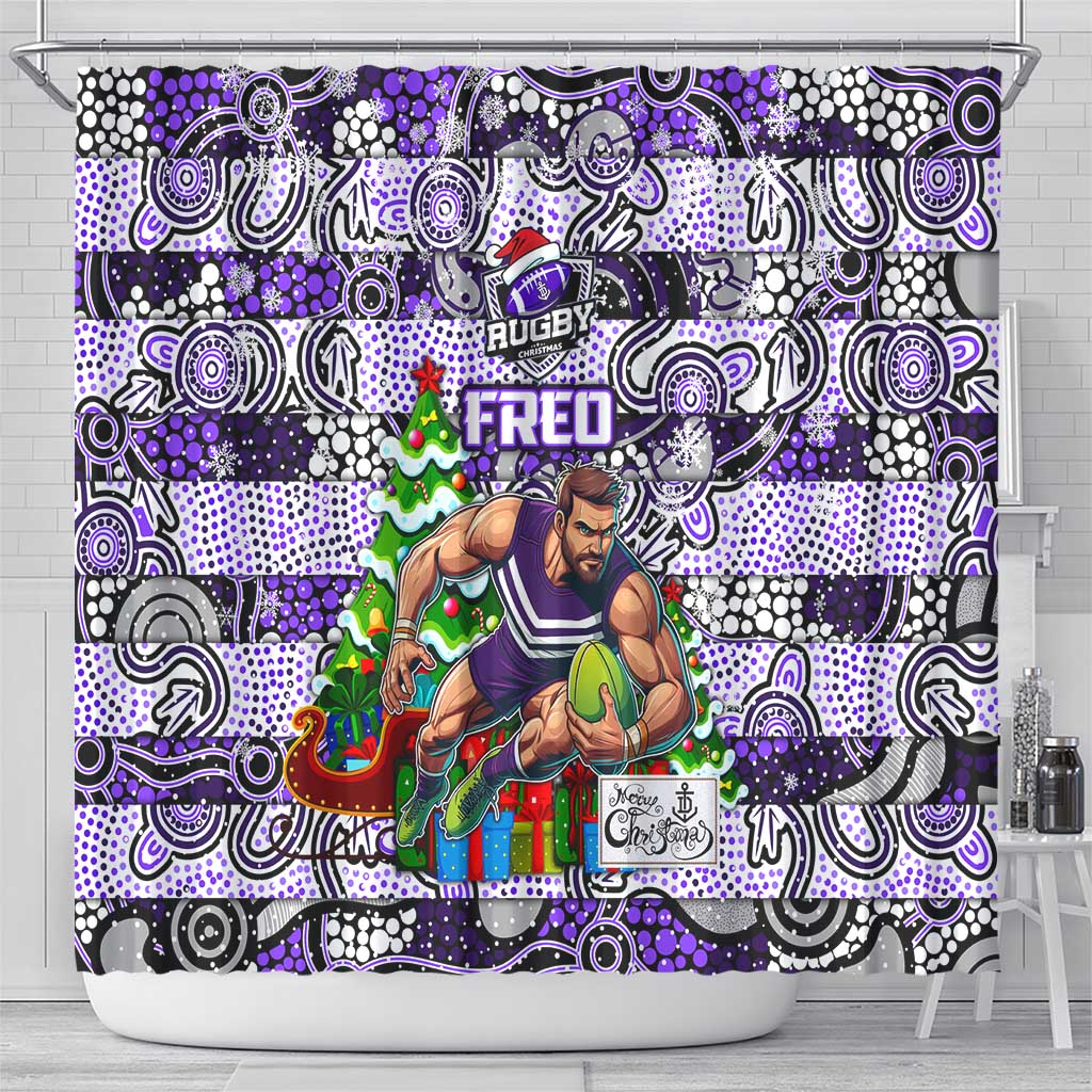 Freo Football Merry Christmas Shower Curtain Indigenous Australian Art