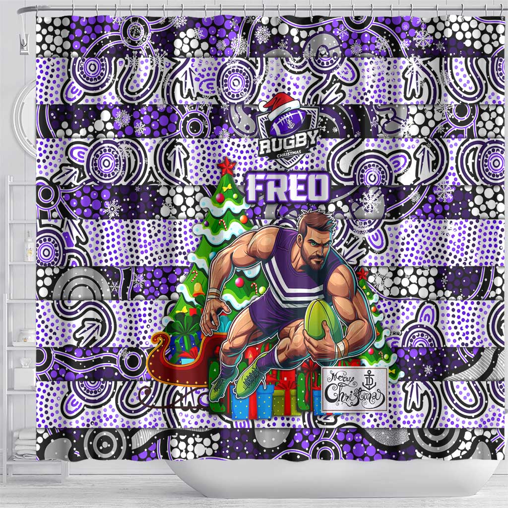 Freo Football Merry Christmas Shower Curtain Indigenous Australian Art