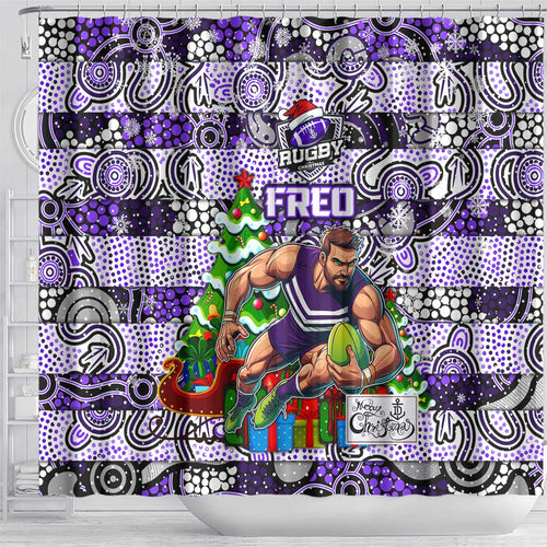 Freo Football Merry Christmas Shower Curtain Indigenous Australian Art