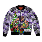 Custom Freo Rugby Merry Christmas Sleeve Zip Bomber Jacket Indigenous Australian Art