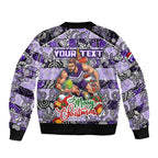 Custom Freo Rugby Merry Christmas Sleeve Zip Bomber Jacket Indigenous Australian Art