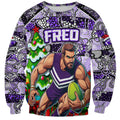 Custom Freo Rugby Merry Christmas Sweatshirt Indigenous Australian Art