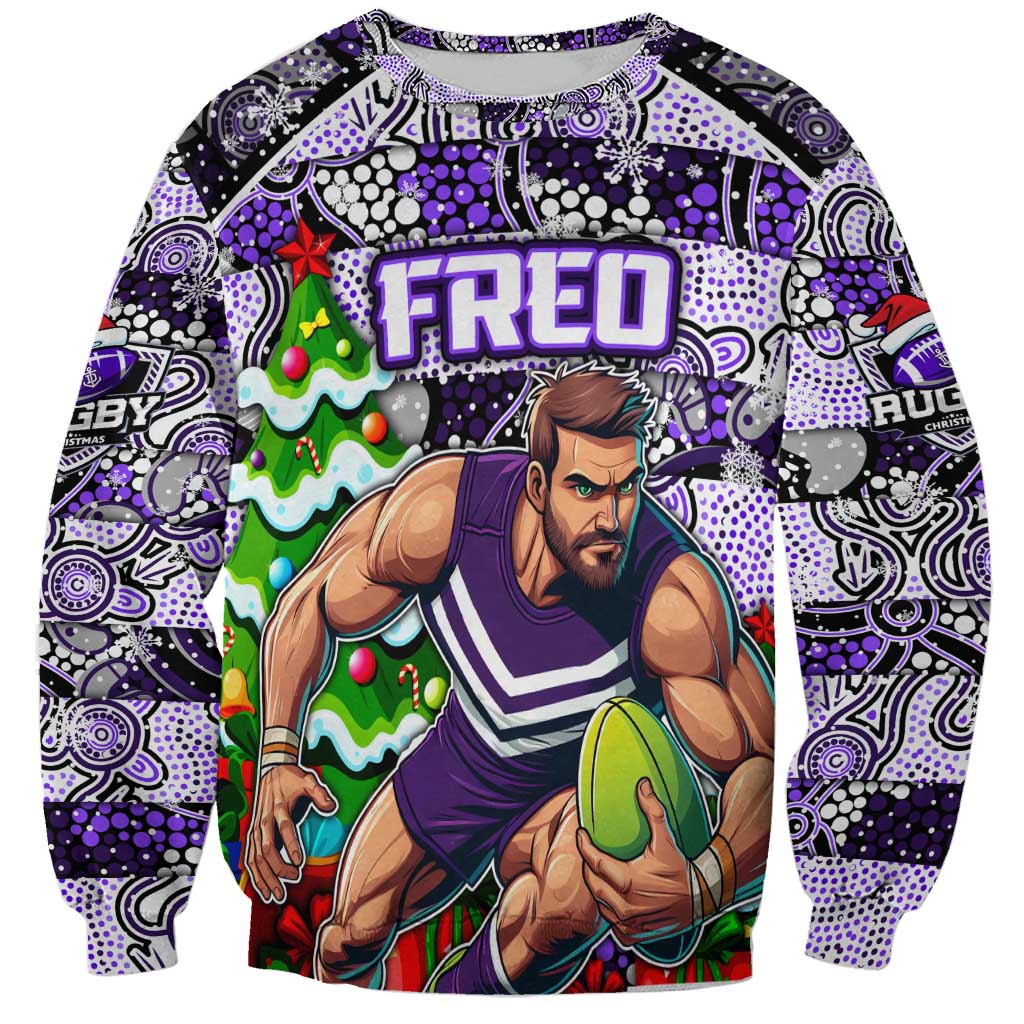 Custom Freo Rugby Merry Christmas Sweatshirt Indigenous Australian Art