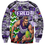 Custom Freo Rugby Merry Christmas Sweatshirt Indigenous Australian Art