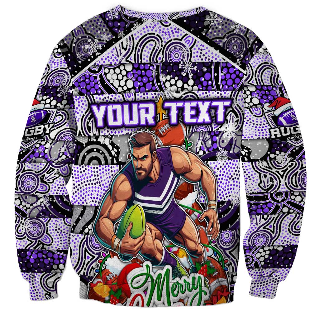 Custom Freo Rugby Merry Christmas Sweatshirt Indigenous Australian Art