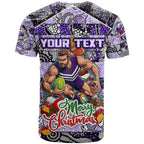 Custom Freo Rugby Merry Christmas T Shirt Indigenous Australian Art