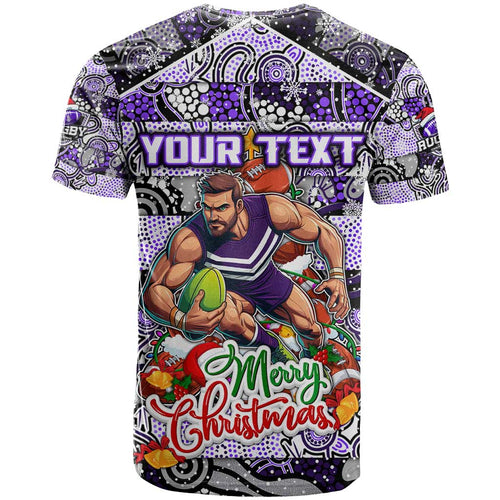 Custom Freo Rugby Merry Christmas T Shirt Indigenous Australian Art