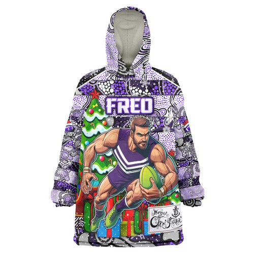 Custom Freo Rugby Merry Christmas Wearable Blanket Hoodie Indigenous Australian Art