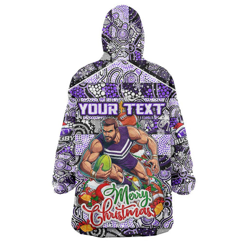 Custom Freo Rugby Merry Christmas Wearable Blanket Hoodie Indigenous Australian Art